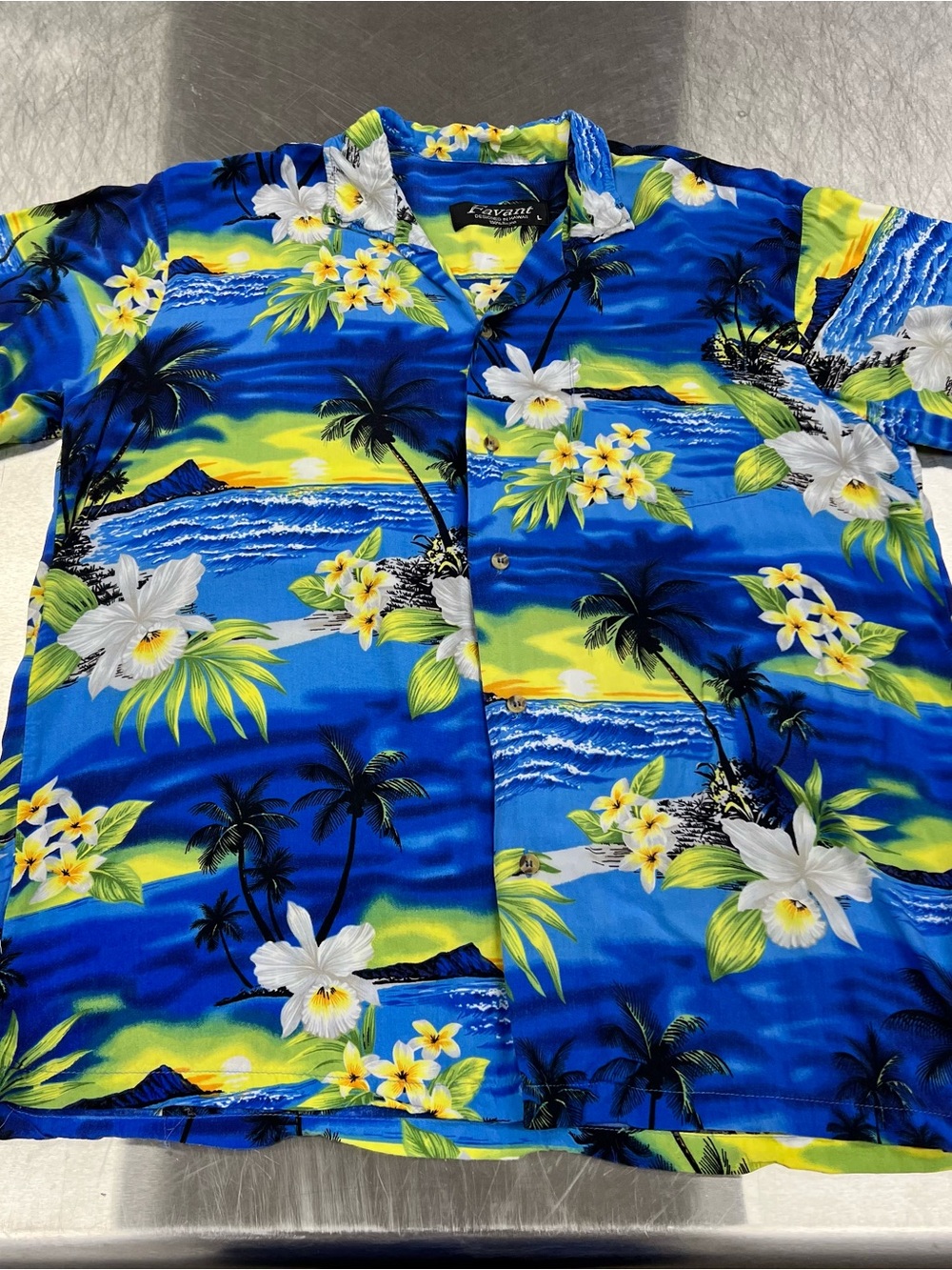 Favant Honolulu Blue & Yellow Tropical Floral Hawaiian Button-Down Shirt
